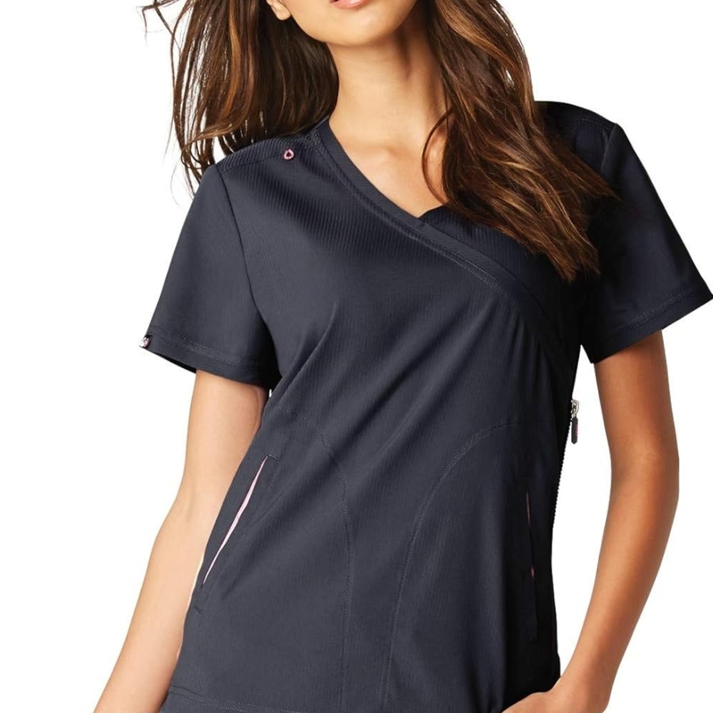 NWOT Gray Koi Lite Scrub Set Both Size LG Rib Trim Stretch Slim Fit Straight Leg